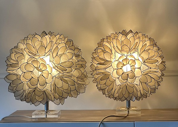 Vintage Capiz Flowerball lamps