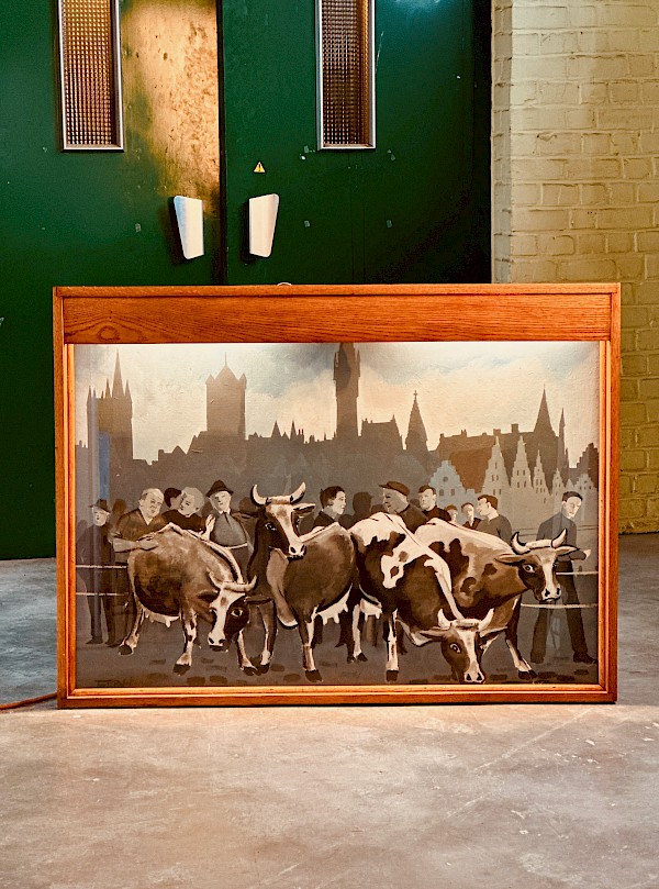 Vintage Illuminated Painting of Ghent's Cattle Market