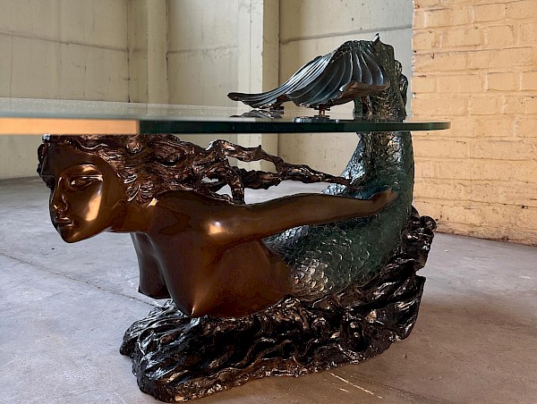 August Moreau bronze mermaid table