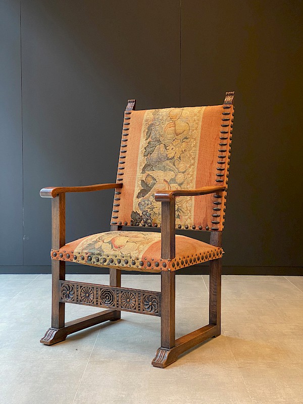 Tapestry hunting armchair