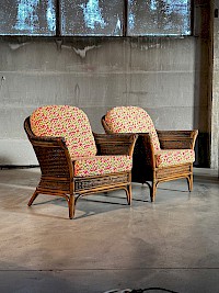 Rattan Armchairs with Vibrant Pillows