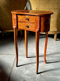 Louis VX-style lamp table with Rococo marquetry inlay