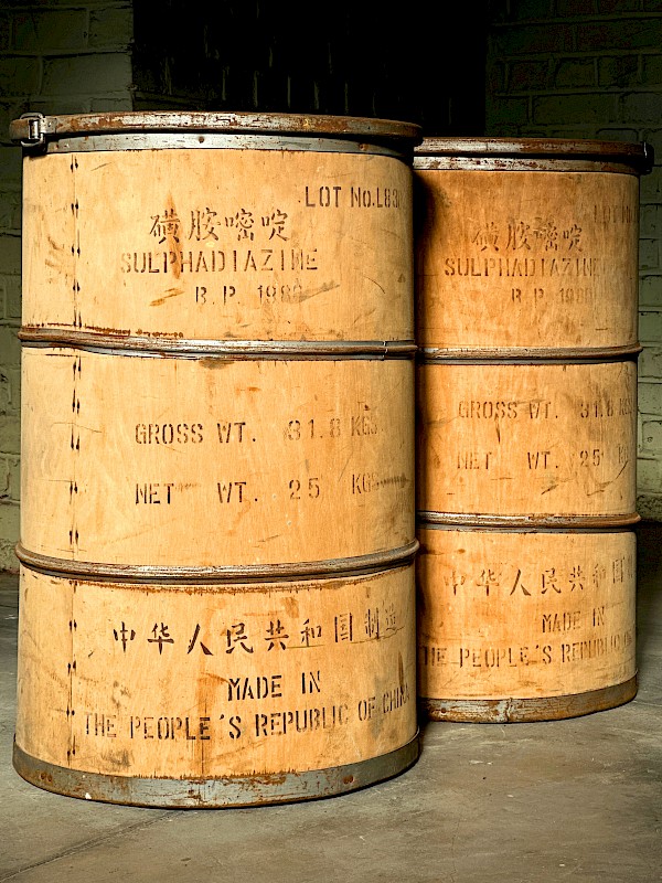 Vintage Chinese Sulfadiazine Shipping Barrels