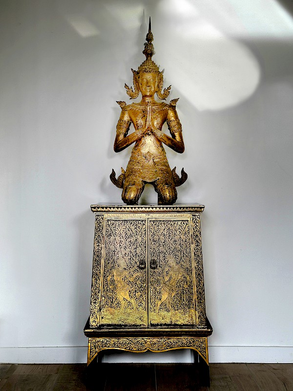 Rattanakosin temple guard/ buddha with Thai manuscript cabinet