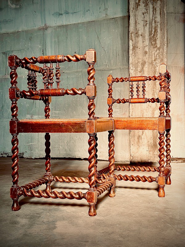 fireside corner chairs with Victorian barley twist spindles