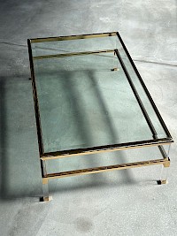 Pierre Vandel 70s Hollywood regency coffee table with sliding glass top