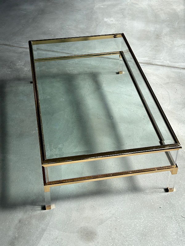 Pierre Vandel 70s regency coffee table with sliding glass top