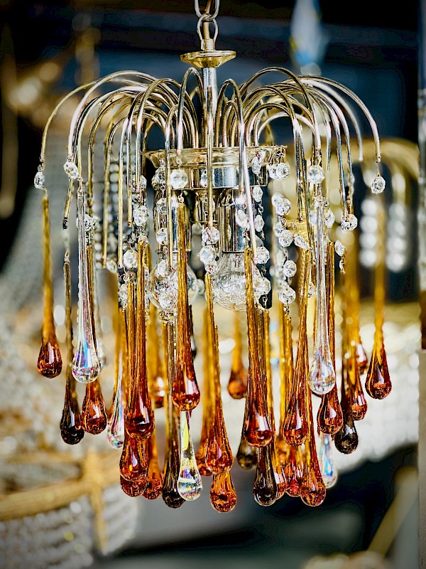 1960s Italian Murano amber tear drop chandelier by Paolo Venini