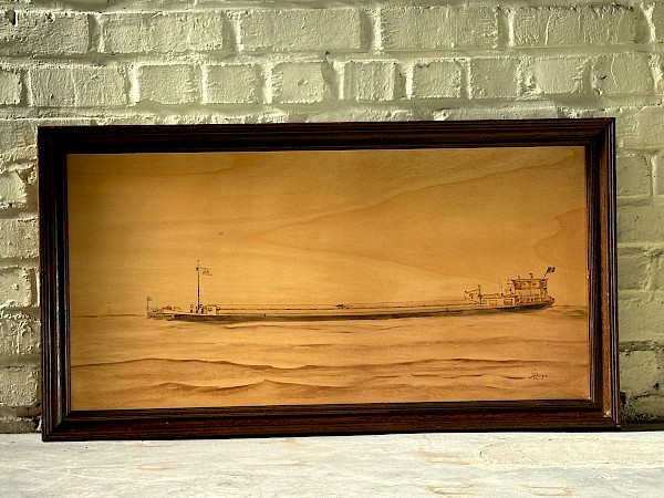 Pyrography Artwork(soldering iron technique): "A Ship at Sea" 1994