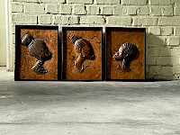 3 Hammered Copper Bas-reliefs of African Women in Chenge Baruti style