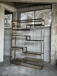 GEOMETRIC BRASS WALL UNIT BY BELGO CHROM, 1970S