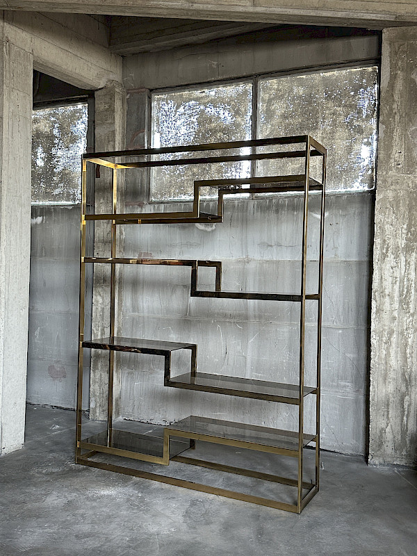 GEOMETRIC BRASS WALL UNIT BY BELGO CHROM, 1970S