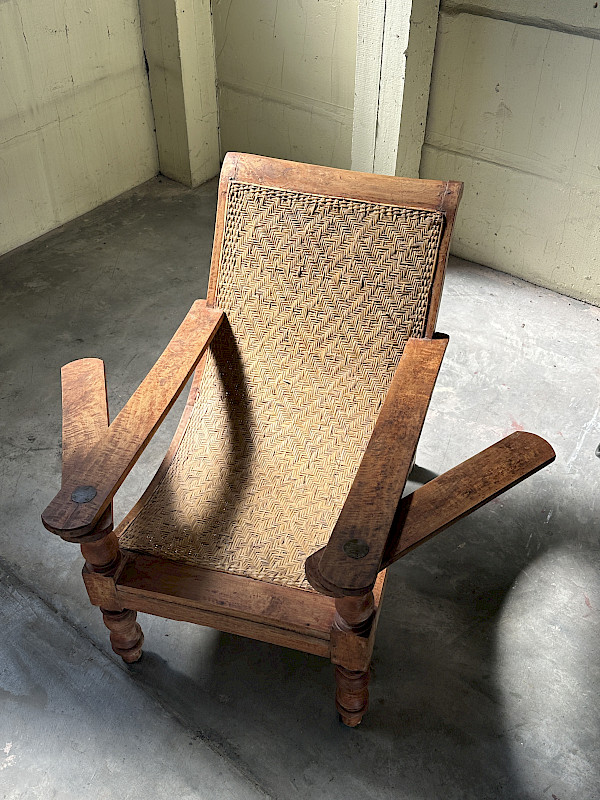 Antique Woven Back British Colonial Plantation Tea Chair