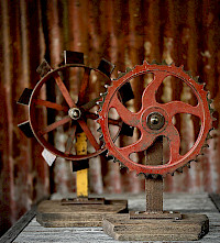 Antique industrial cast-iron gear sculptures