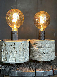 Couple unique old stone molds table lamps