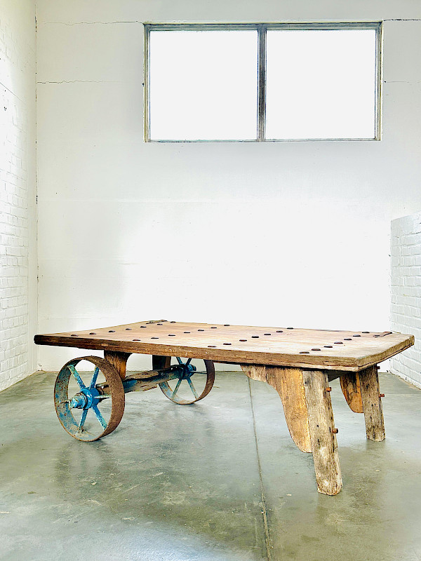 Rustic, Industrial coffee table on wheels